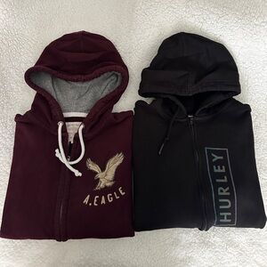 American Eagle Outfitters Maroon and Black Hooded Zip Sweatshirts